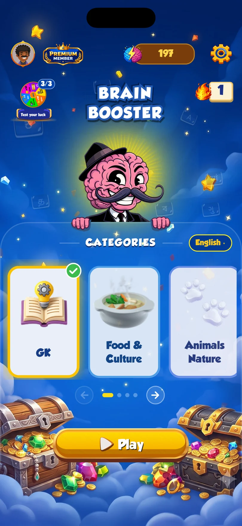 Choose your language and category on the Brain Booster home screen