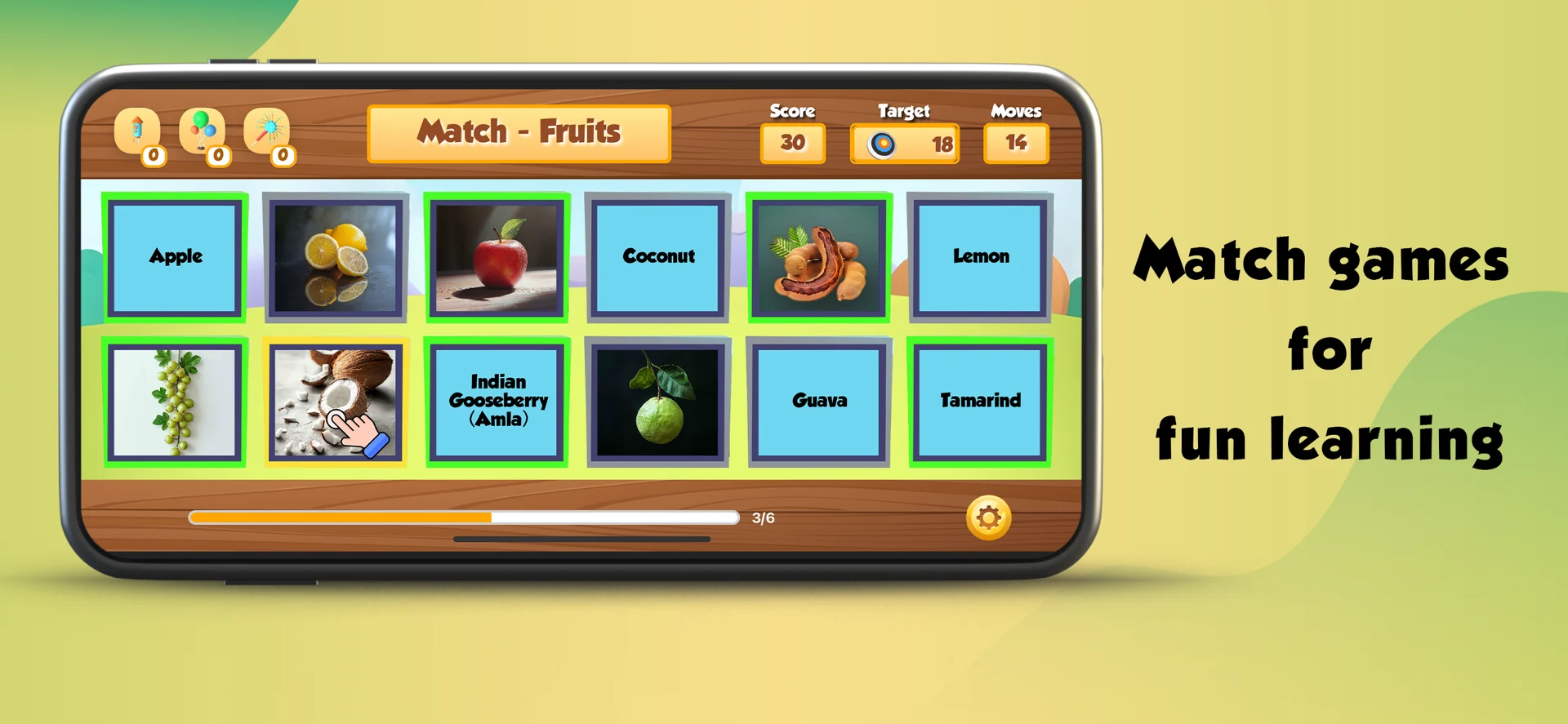 Match games for fun learning: pairing fruit pictures with their names